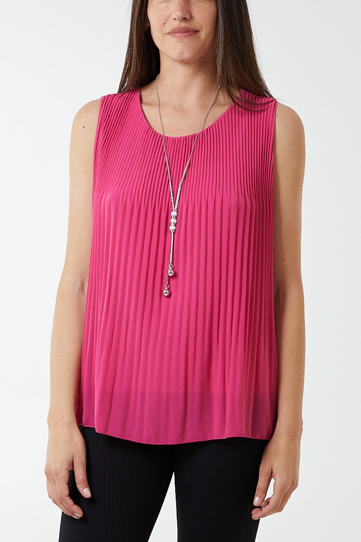 Pleated Necklace Vest TOPMF2 WearAll Fuchsia One Size