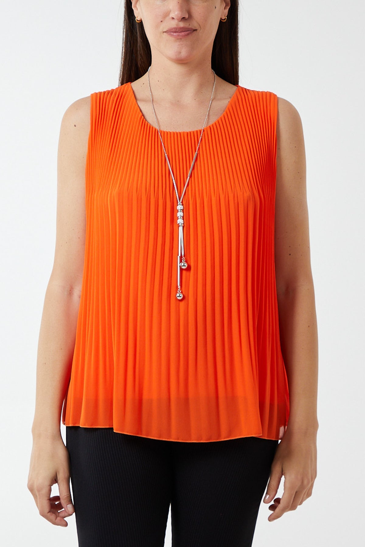 Pleated Necklace Vest TOPMF2 WearAll Orange One Size