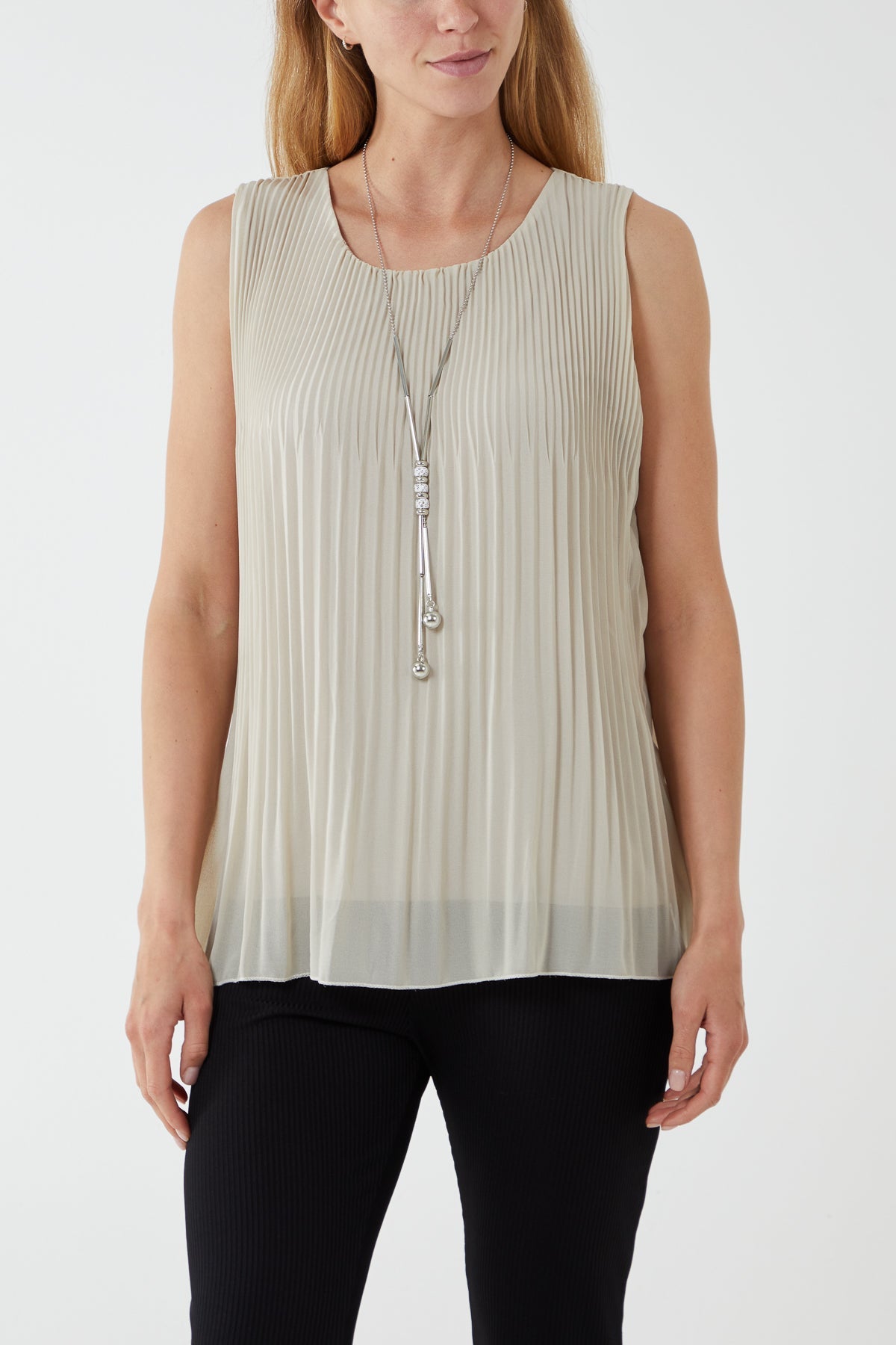Pleated Necklace Vest TOPMF2 WearAll Beige One Size