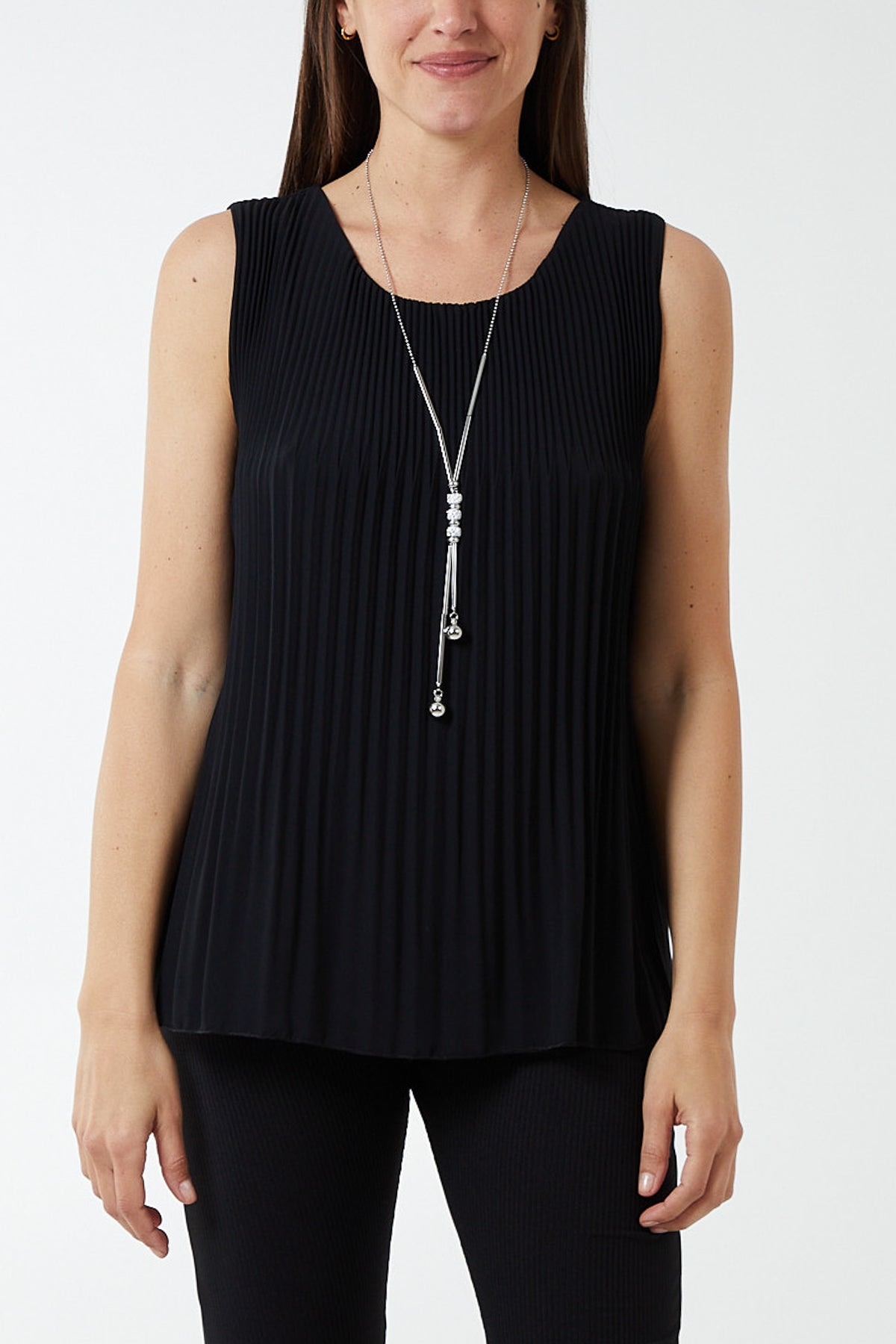 Pleated Necklace Vest TOPMF2 WearAll Black One Size