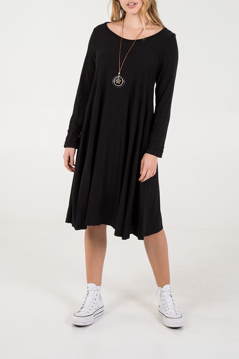 Pleated Necklace Dress DMF2 WearAll Black One Size