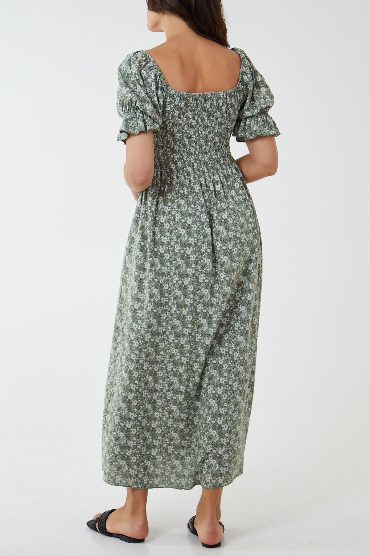 Puff Sleeve Floral Shirred Bodice Dress Clothing WearAll