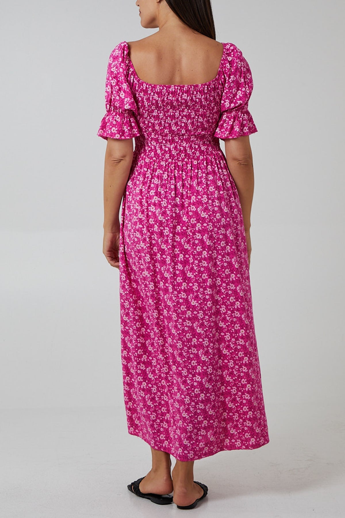 Puff Sleeve Floral Shirred Bodice Dress Clothing WearAll
