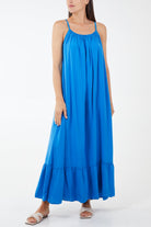 Cami Strap Relaxed Tiered Maxi Dress DMF2 WearAll Royal Blue One Size