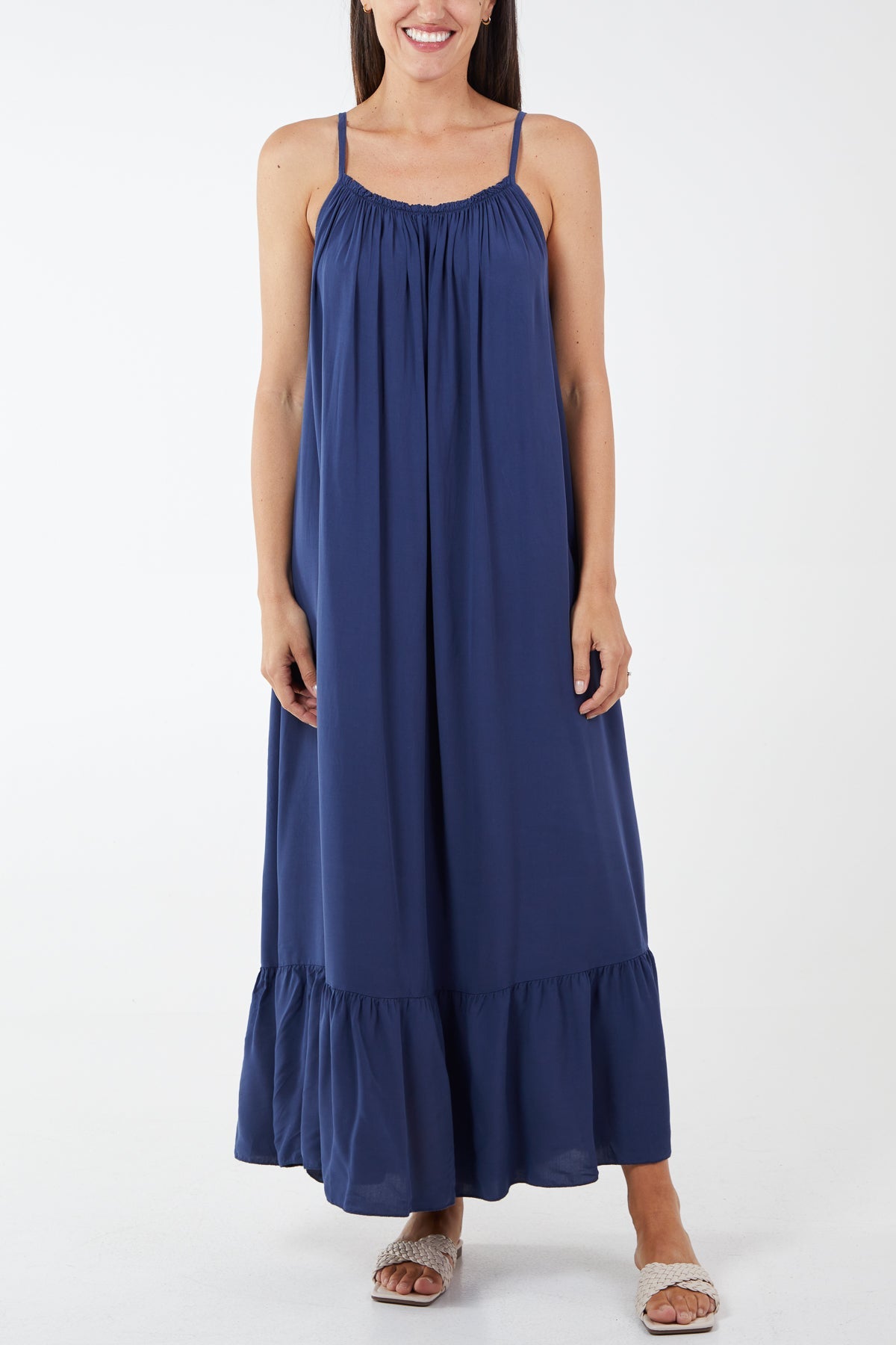 Cami Strap Relaxed Tiered Maxi Dress DMF2 WearAll Navy One Size
