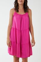 Cami Strap Tiered Smock Dress DMF2 WearAll Fuchsia One Size