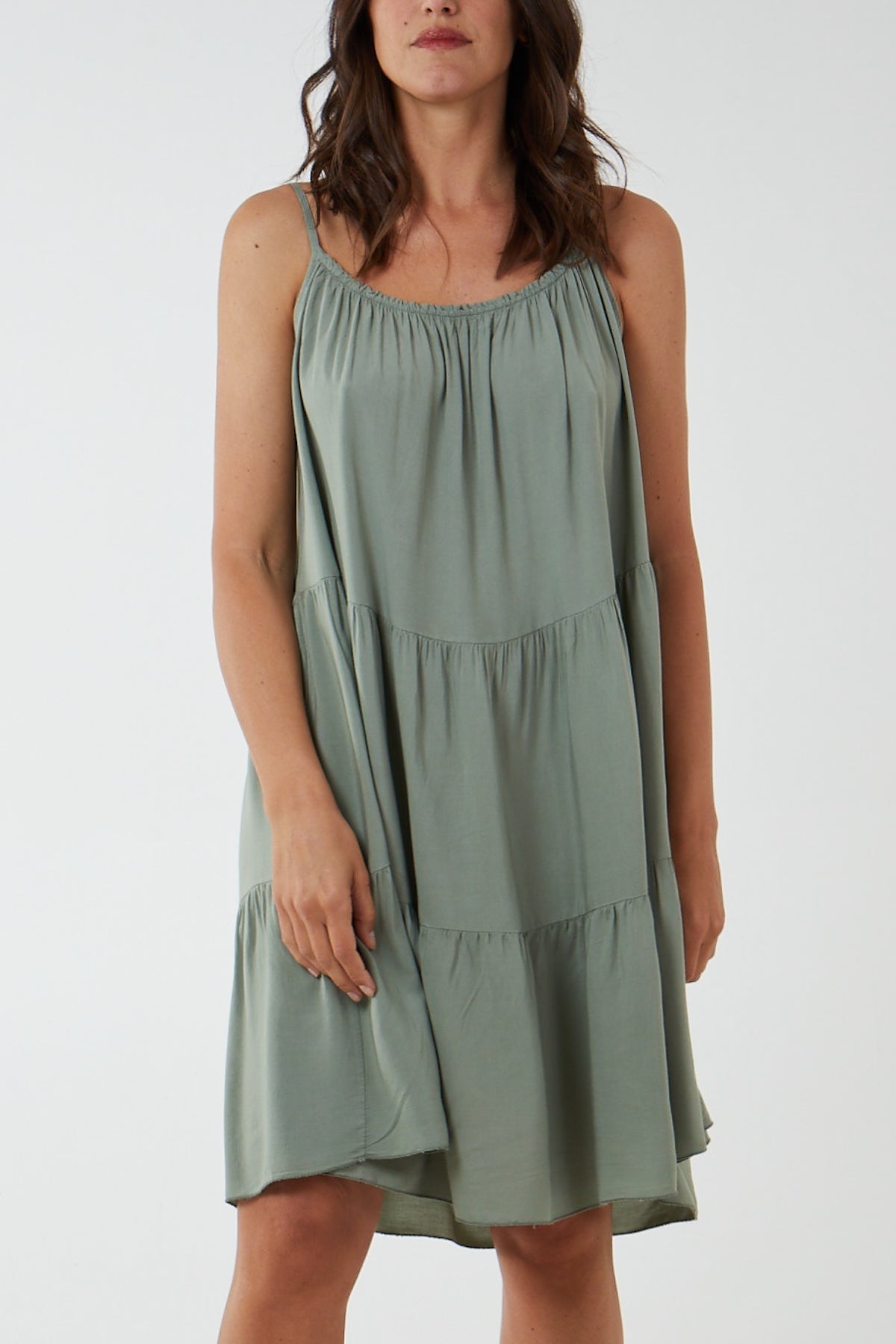 Cami Strap Tiered Smock Dress DMF2 WearAll Khaki One Size