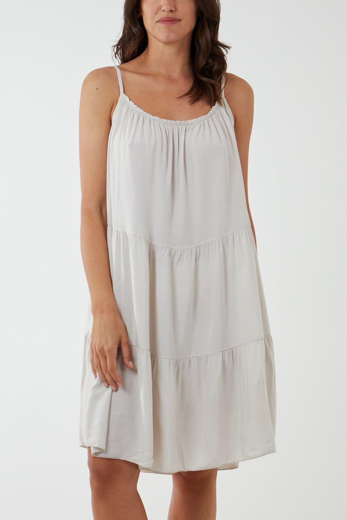 Cami Strap Tiered Smock Dress DMF2 WearAll Beige One Size