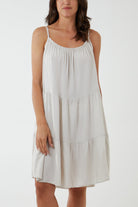 Cami Strap Tiered Smock Dress DMF2 WearAll Beige One Size