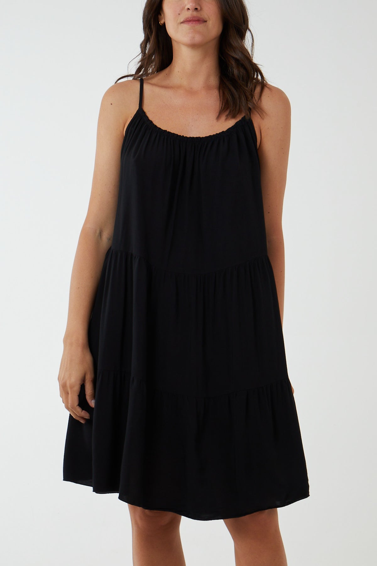 Cami Strap Tiered Smock Dress DMF2 WearAll Black One Size