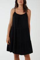 Cami Strap Tiered Smock Dress DMF2 WearAll Black One Size