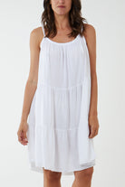 Cami Strap Tiered Smock Dress DMF2 WearAll White One Size