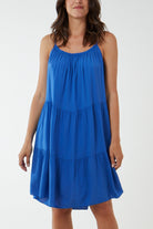 Cami Strap Tiered Smock Dress DMF2 WearAll Royal Blue One Size