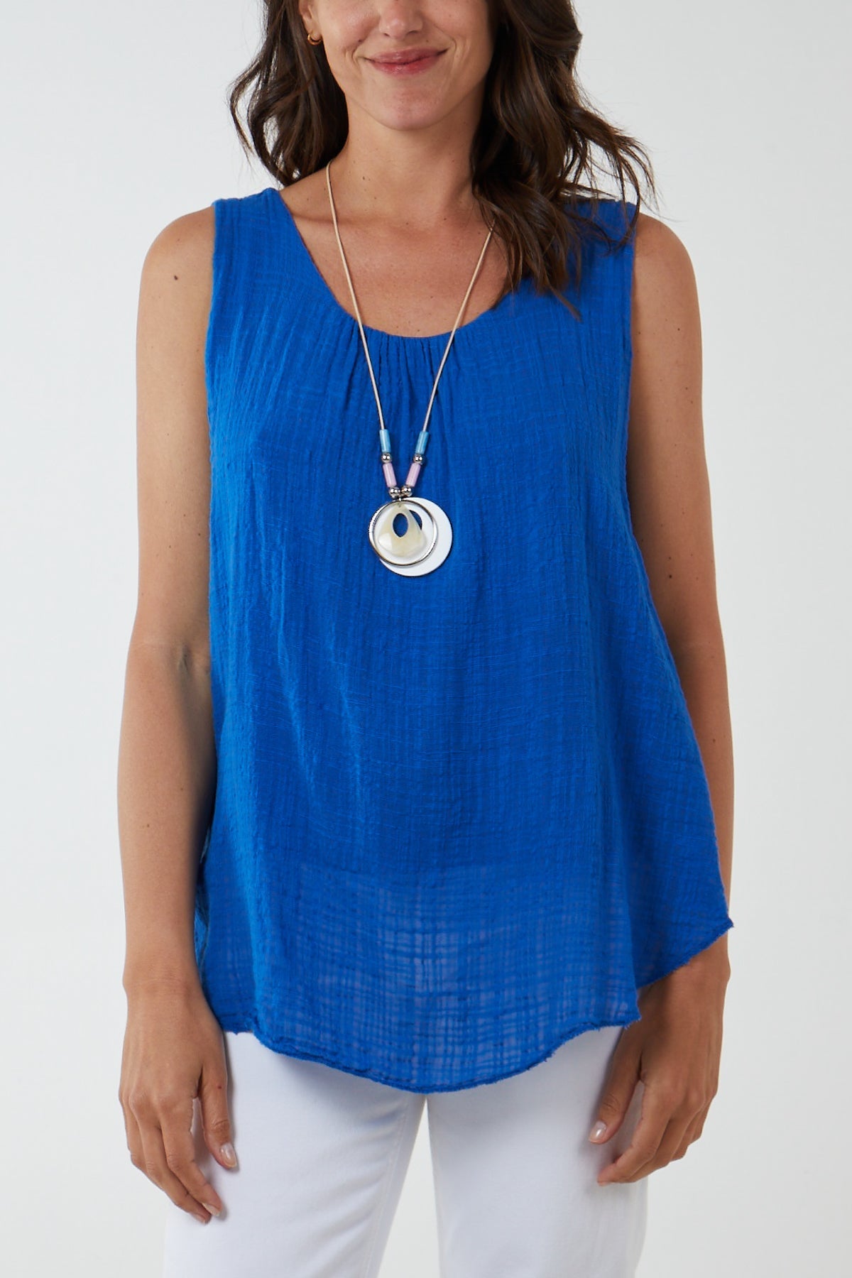 Double Layer Scoop Neck Necklace Vest TOPMF2 WearAll Royal Blue One Size