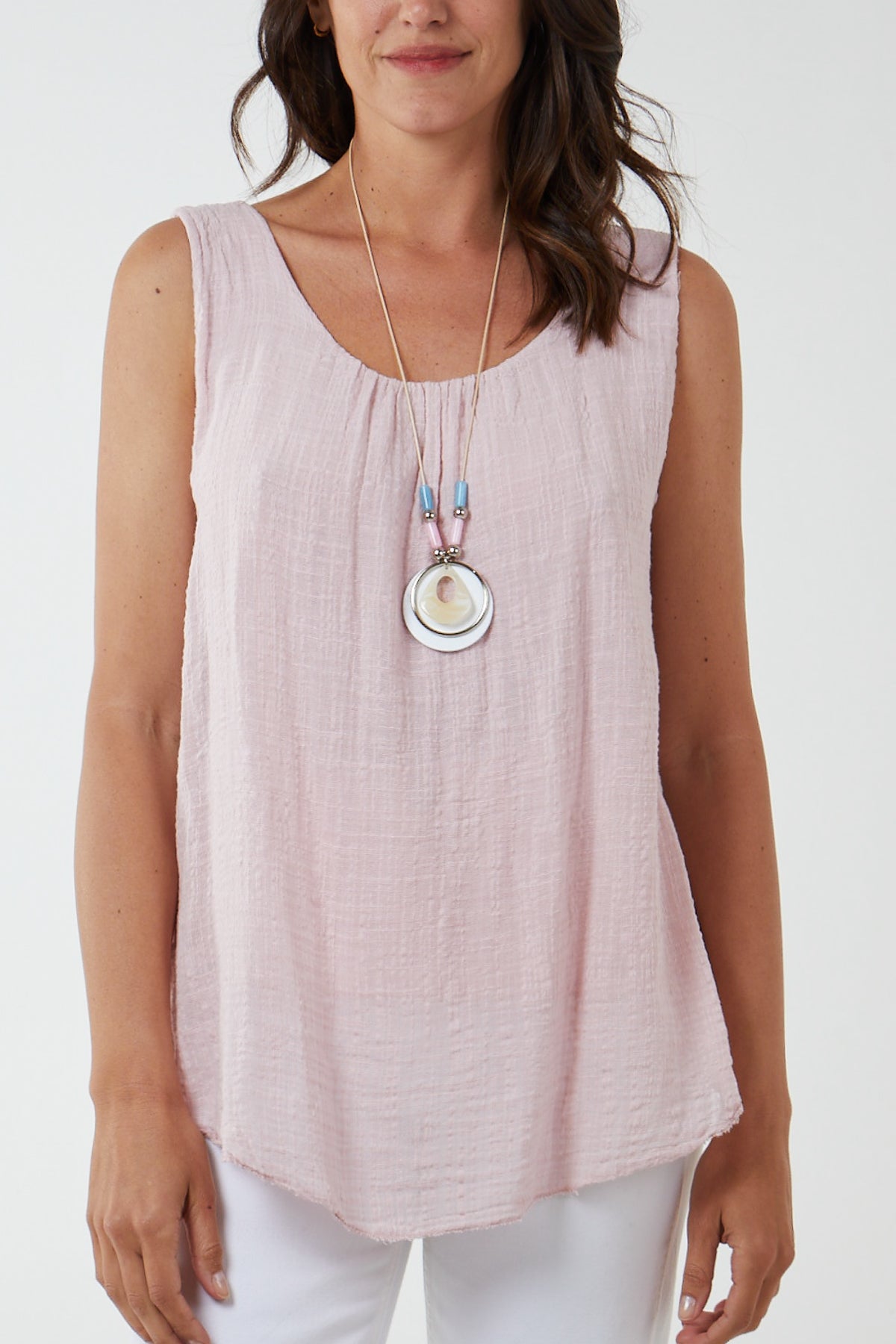 Double Layer Scoop Neck Necklace Vest TOPMF2 WearAll Nude One Size