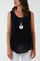 Double Layer Scoop Neck Necklace Vest TOPMF2 WearAll Black One Size