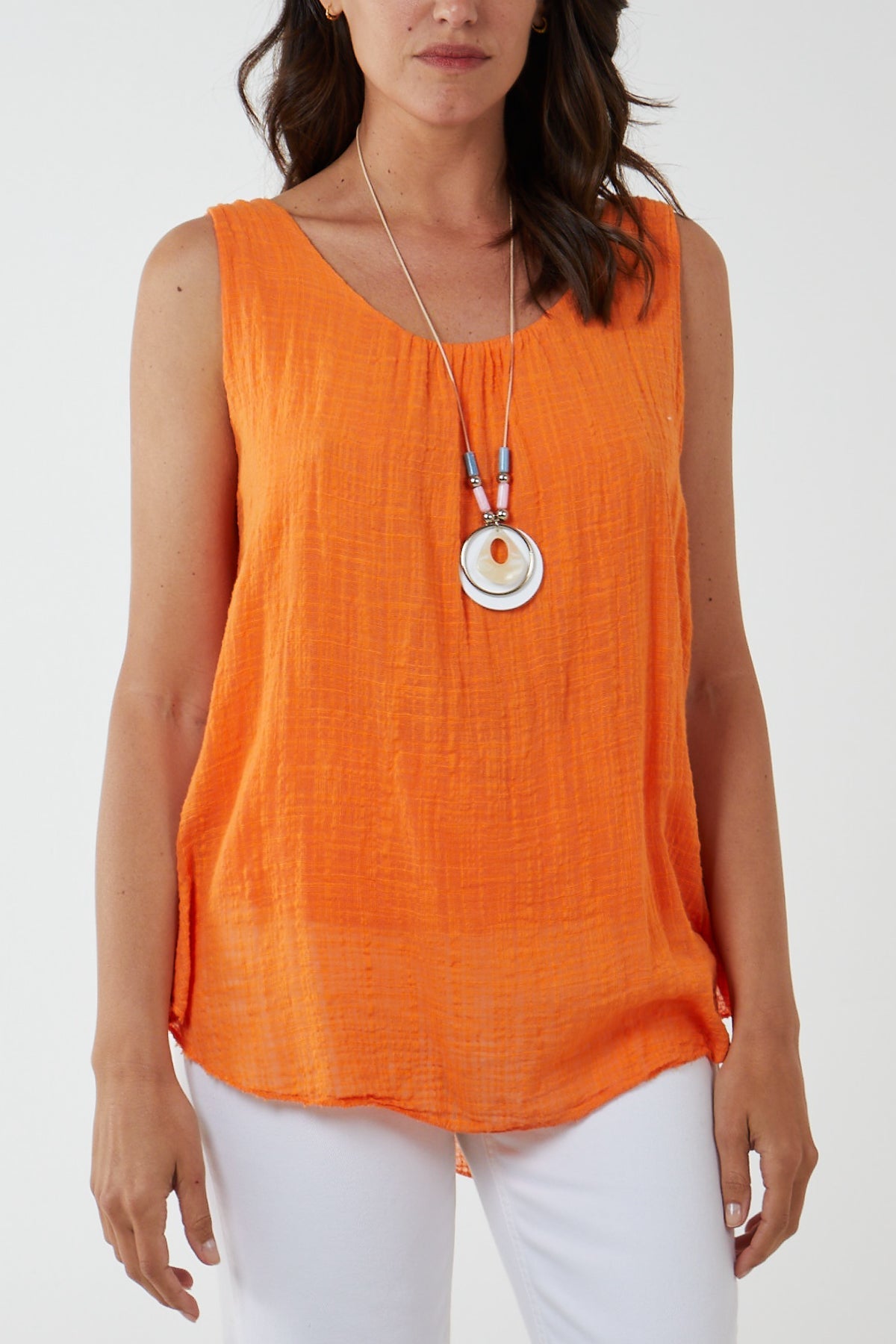 Double Layer Scoop Neck Necklace Vest TOPMF2 WearAll Orange One Size