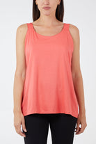 Double Layer Scoop Neck Vest TOPMF2 WearAll Coral One Size