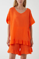 Cotton Blend Frill Hem Top & Short Set TW1 WearAll Orange One Size