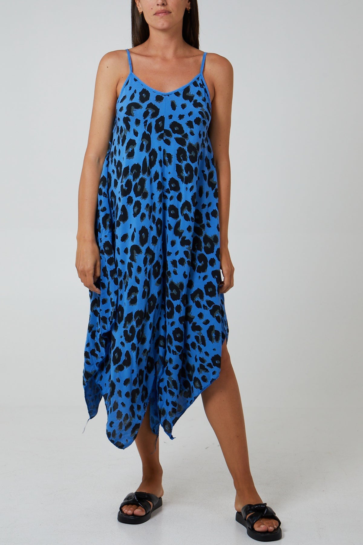 Hanky Hem Leopard Print Dress DMF2 WearAll Royal Blue One Size