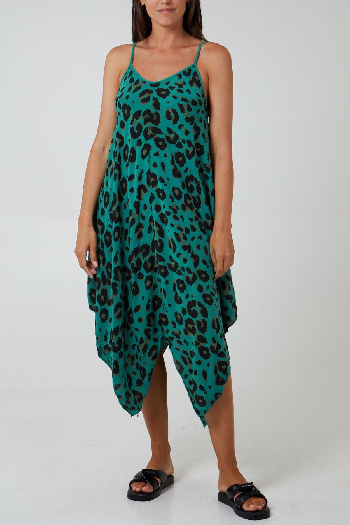 Hanky Hem Leopard Print Dress DMF2 WearAll Jade One Size
