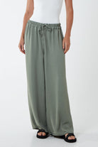 XL Drawstring Viscose Crepe Wide Leg Trousers TRS1 WearAll Khaki One Size