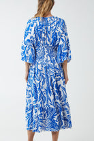 Monochromatic Floral Shirred Bodice Midi Dress DMF2 WearAll