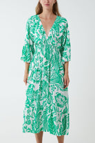 Monochromatic Floral Shirred Bodice Midi Dress DMF2 WearAll Jade One Size
