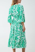 Monochromatic Floral Shirred Bodice Midi Dress DMF2 WearAll