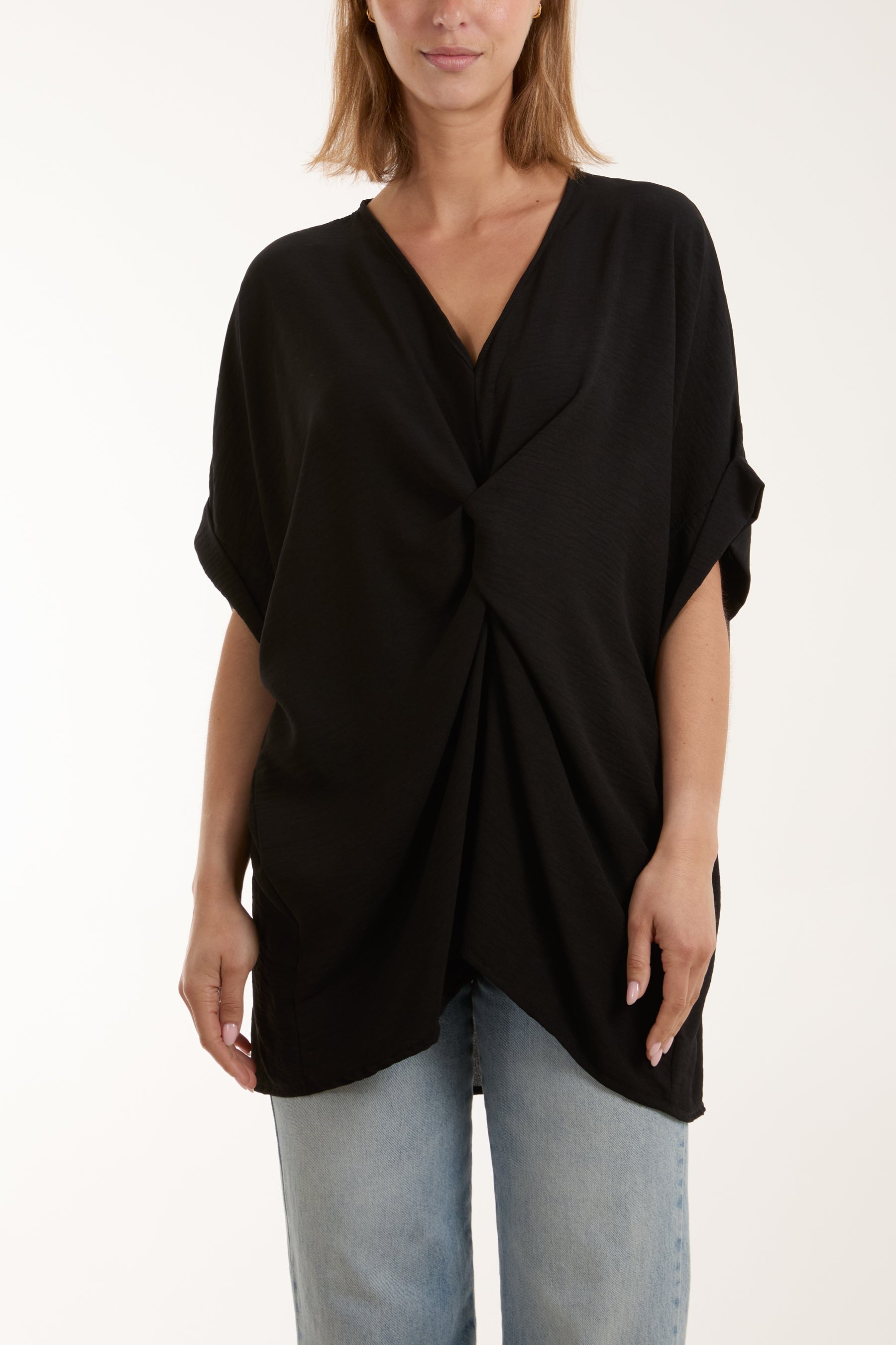 Twist Front Oversized Cocoon Blouse TOPMF2 WearAll Black One Size