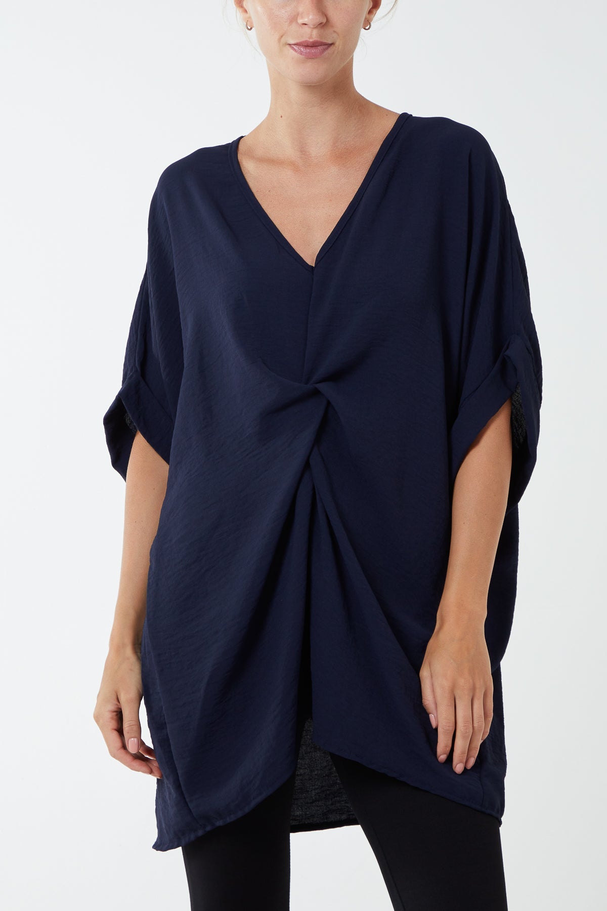 Twist Front Oversized Cocoon Blouse TOPMF2 WearAll Navy One Size