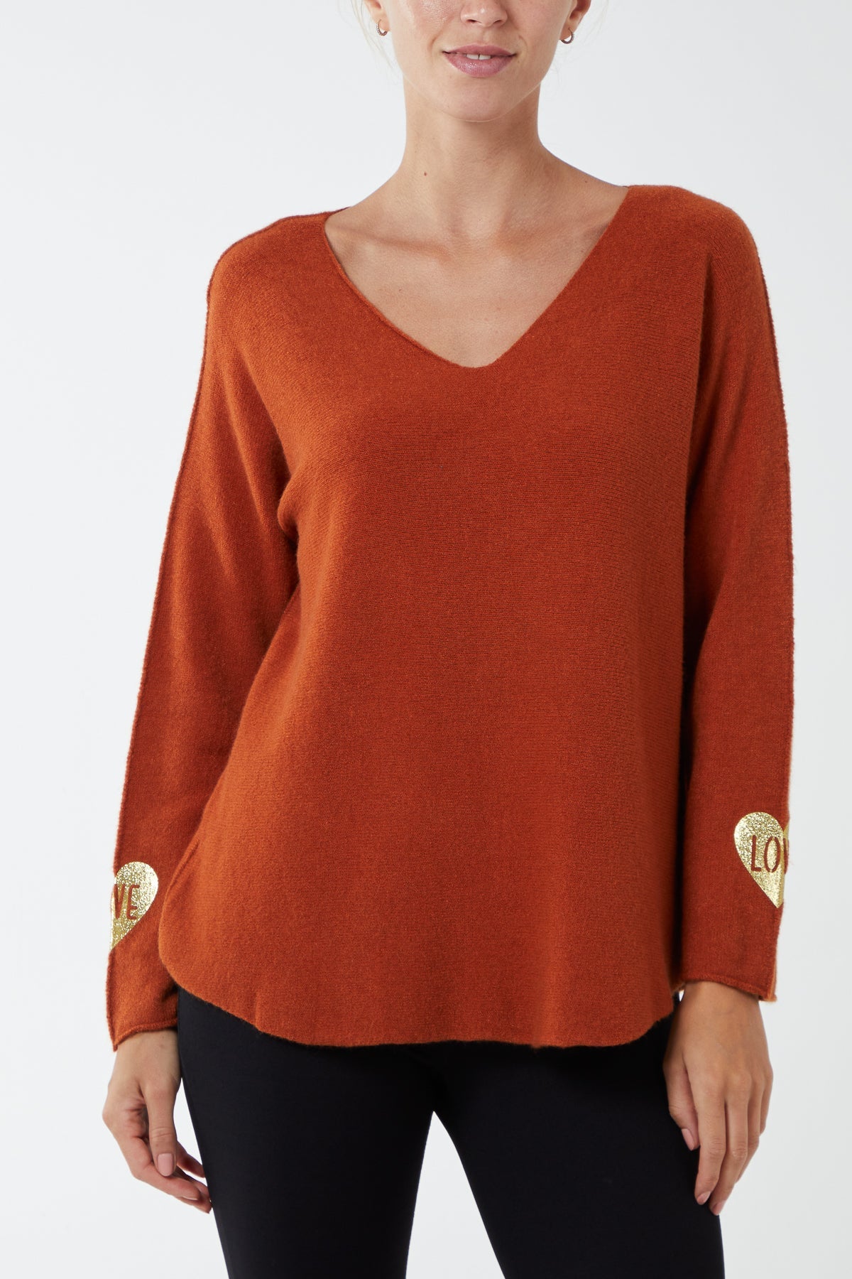 V-Neck Raw Edge 'Love' Sleeve Jumper JMF1 WearAll Tan One Size