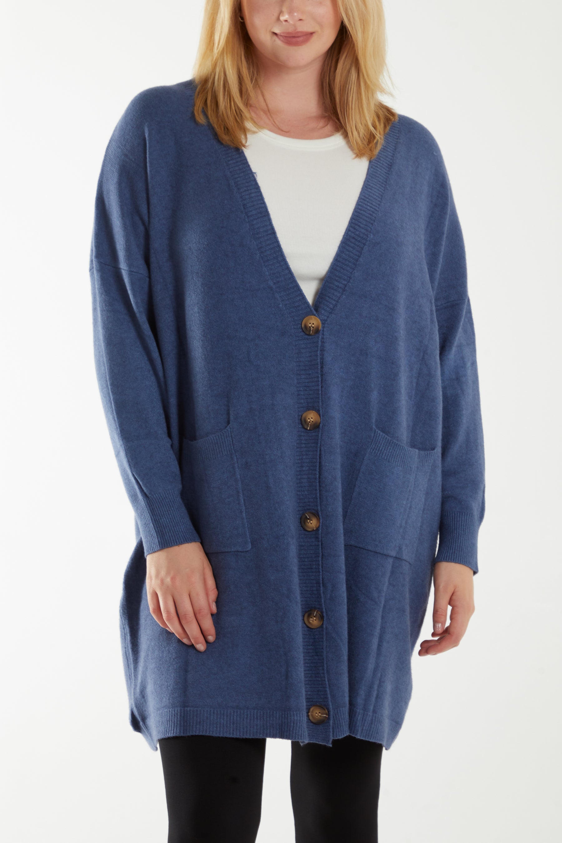 Longline Tortoiseshell Button Pocket Cardigan CMF1 WearAll Denim One Size