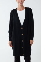 Longline Tortoiseshell Button Pocket Cardigan CMF1 WearAll Black One Size