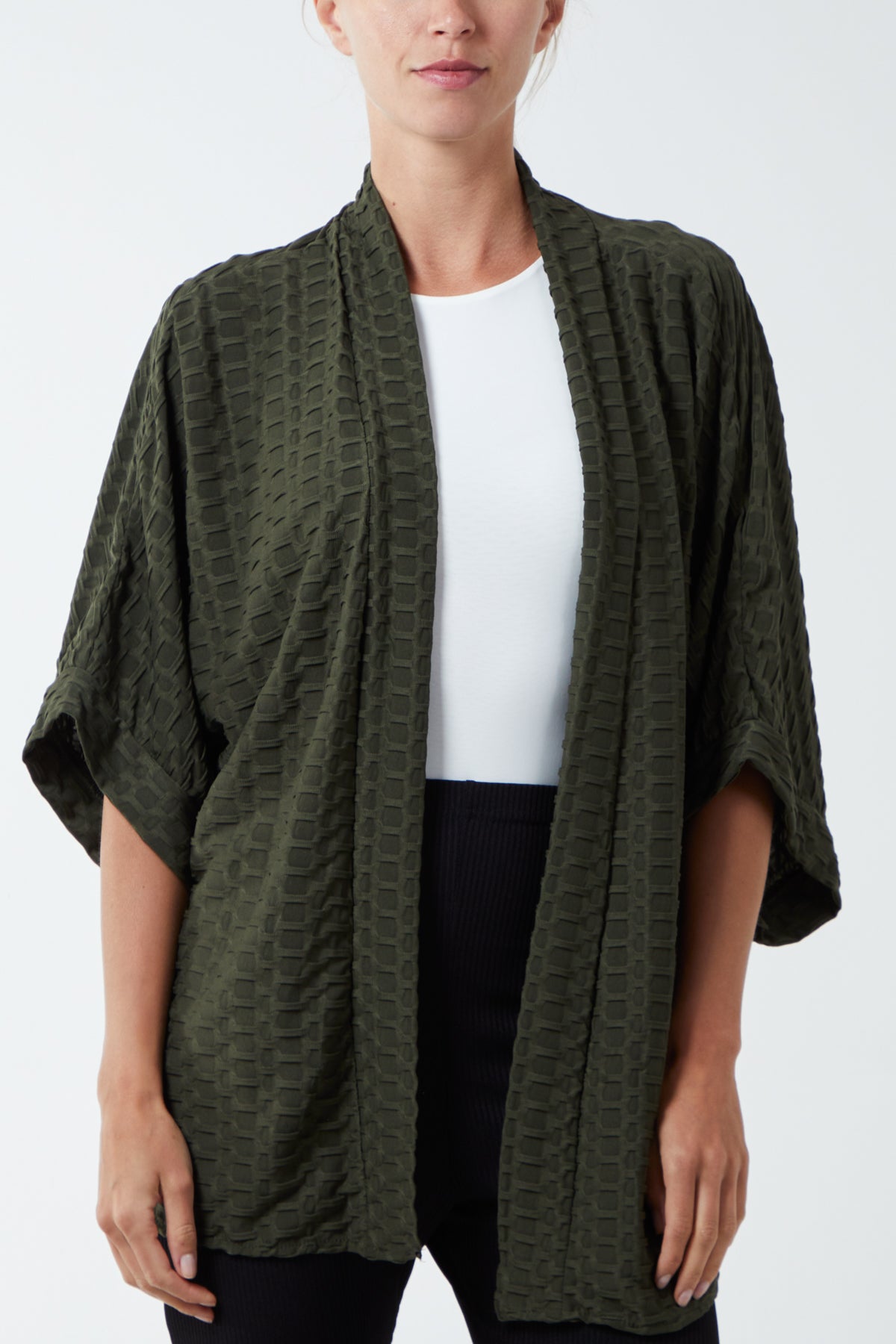 Waffle Texture Jersey Kimono Jacket JK1 WearAll Khaki One Size