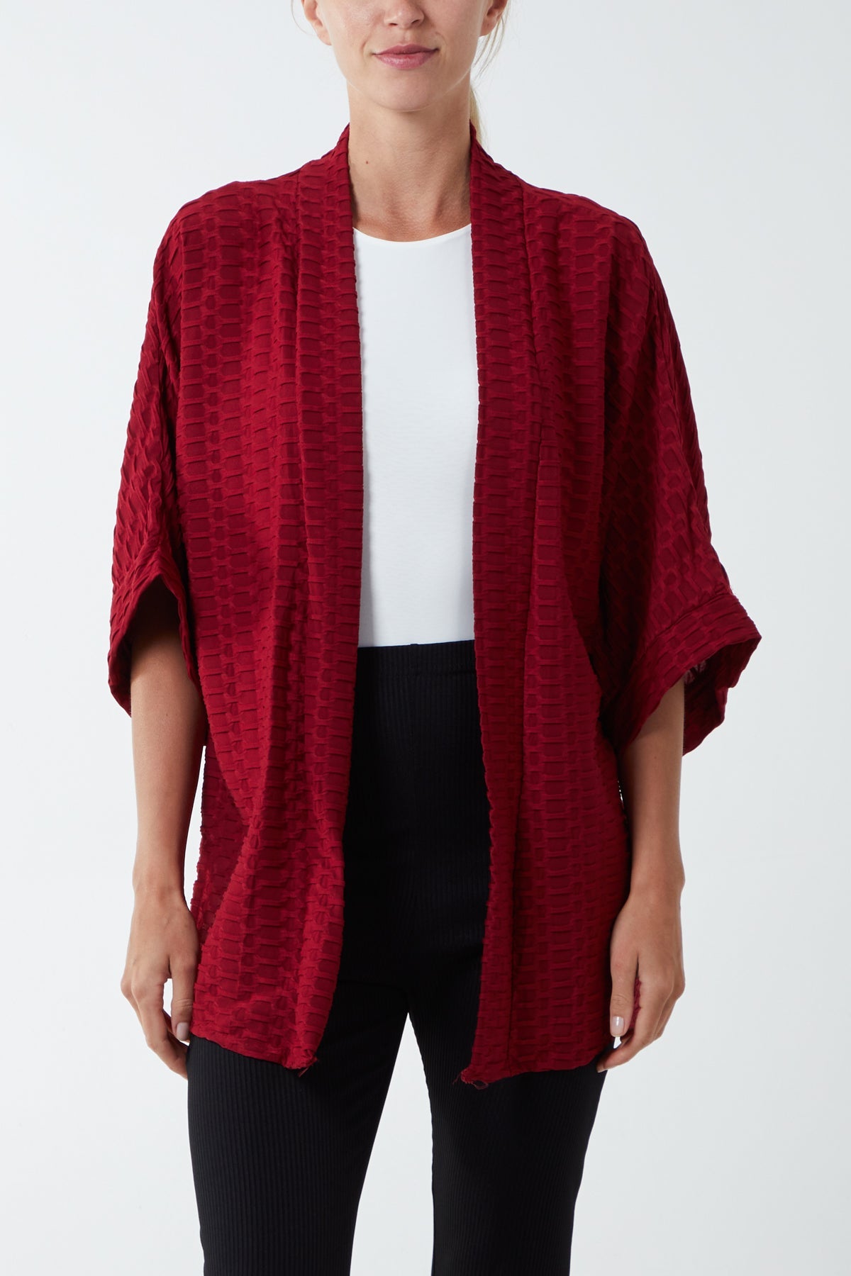 Waffle Texture Jersey Kimono Jacket JK1 WearAll Wine One Size
