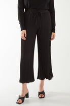 Wide Leg Plisse Drawstring Trousers TRS1 WearAll Black One Size