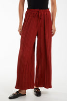 Wide Leg Plisse Drawstring Trousers TRS1 WearAll Rust One Size