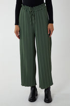 Wide Leg Plisse Drawstring Trousers TRS1 WearAll Khaki One Size