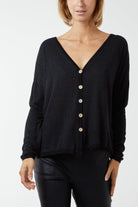 Fine Knit Button Cropped Cardigan CMF1 WearAll Black One Size