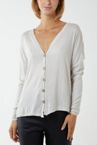 Fine Knit Button Cropped Cardigan CMF1 WearAll Beige One Size