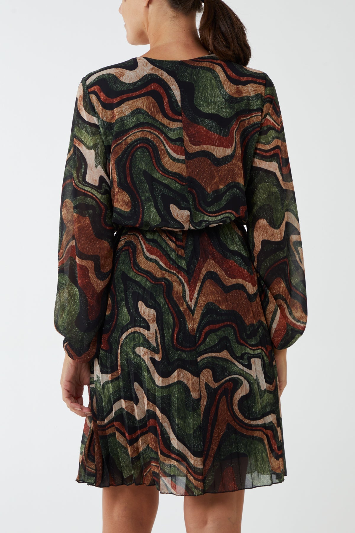 V-Neck Marble Pleated Skirt Mini Dress DMF2 WearAll