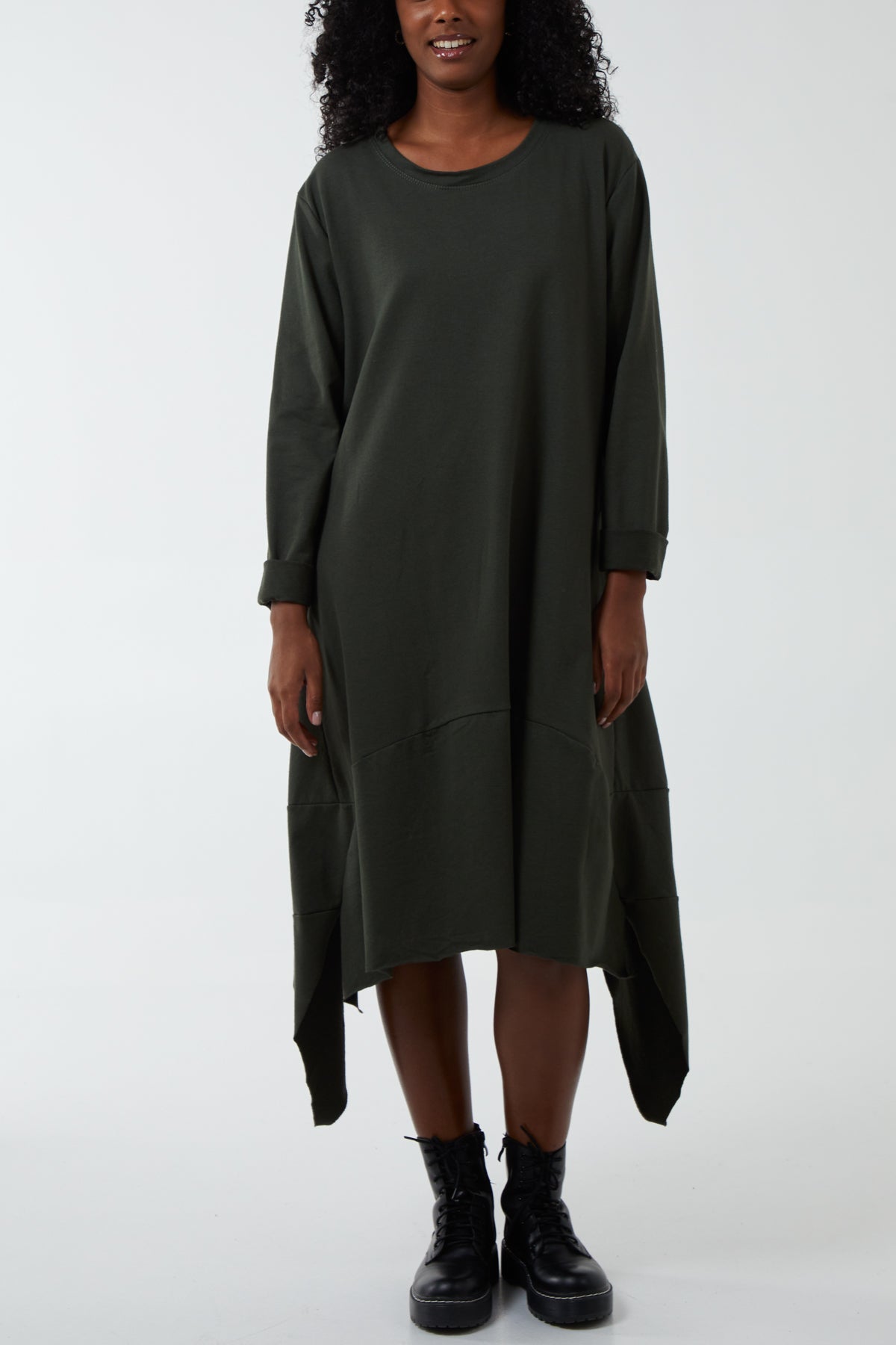'LOVE' Ribbon Oversized Sweatshirt Dress DMF2 WearAll Khaki One Size