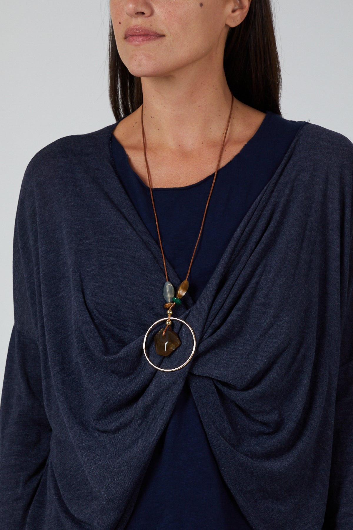 Twist Front 2 in 1 Necklace Long Sleeve Top TOPMF2 WearAll