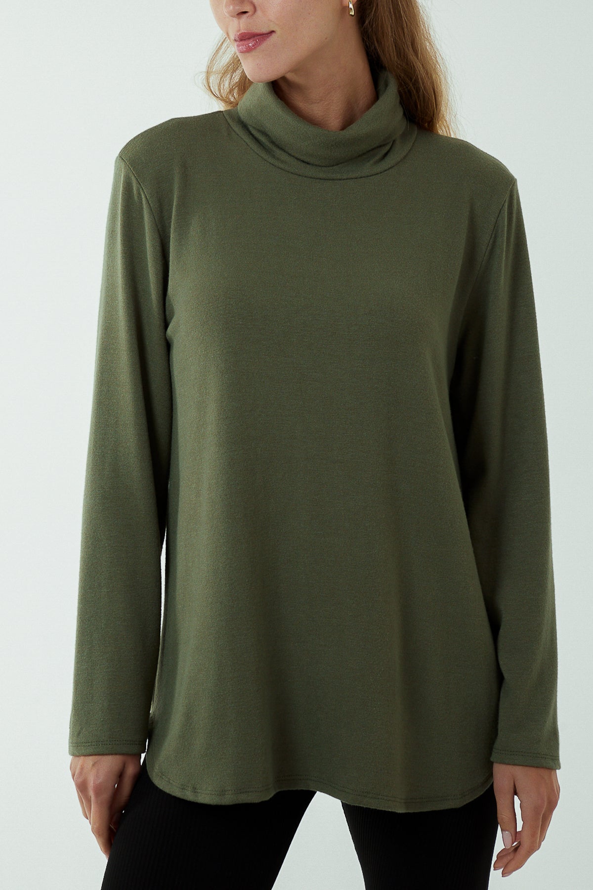 Roll Neck Fine Knit Jumper JMF1 WearAll Khaki One Size