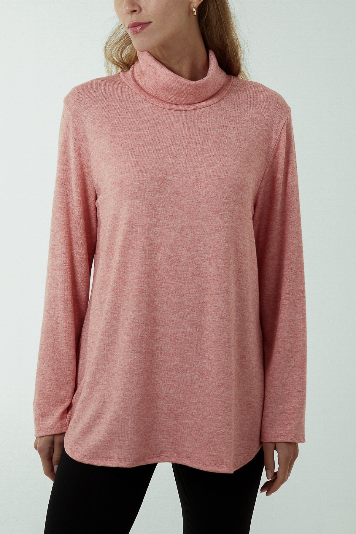 Roll Neck Fine Knit Jumper JMF1 WearAll Pale Pink One Size