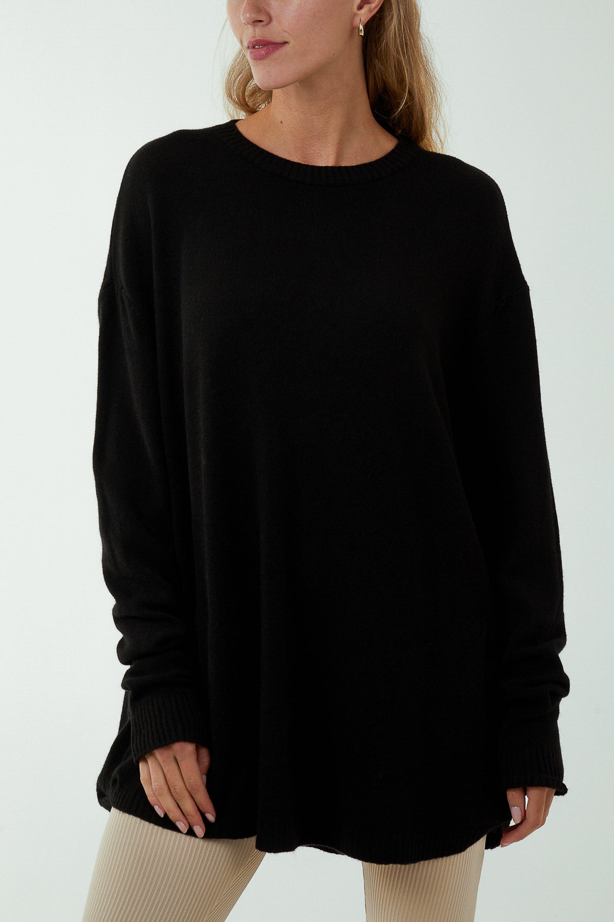 Pocket Crew Neck Oversized Jumper JMF1 WearAll Black One Size