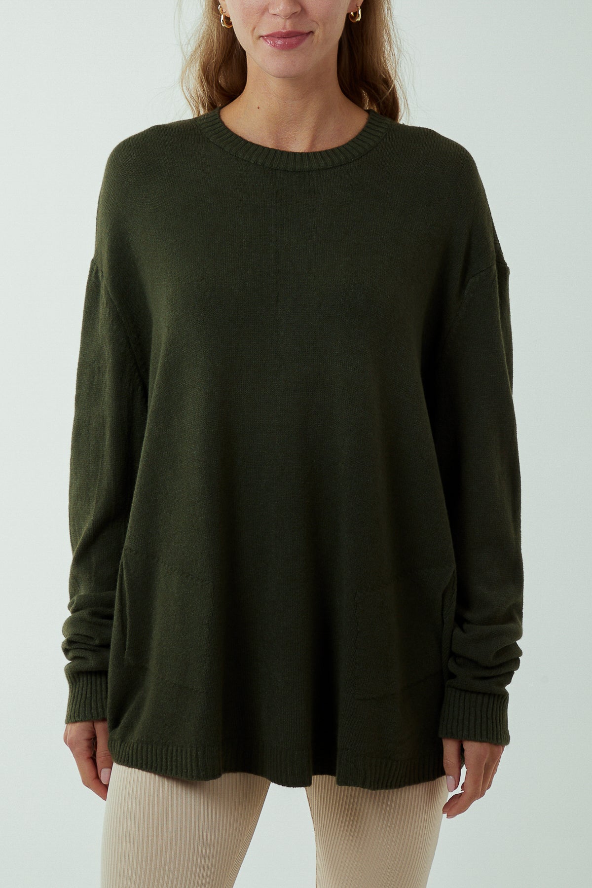 Pocket Crew Neck Oversized Jumper JMF1 WearAll Forest Green One Size