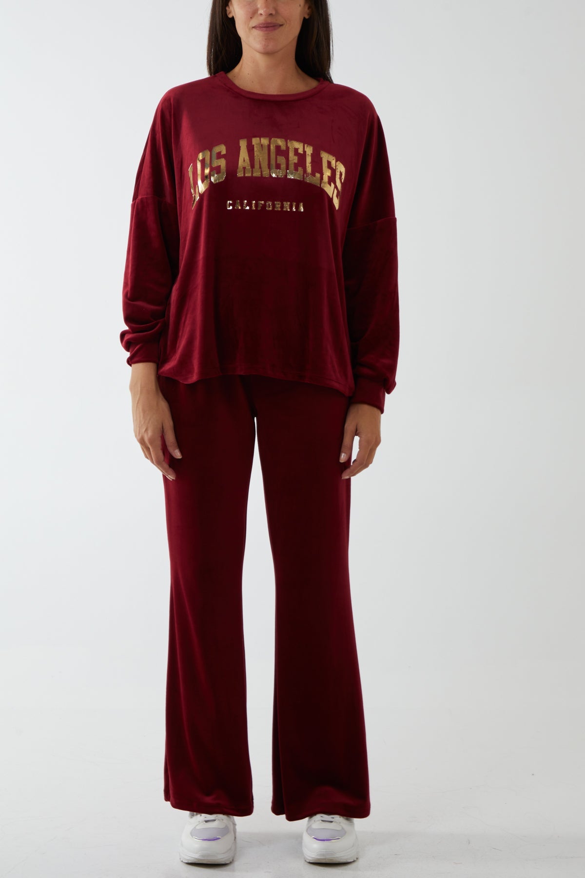 'Los Angeles' Velour Jumper & Trouser Set TW1 WearAll Burgundy One Size