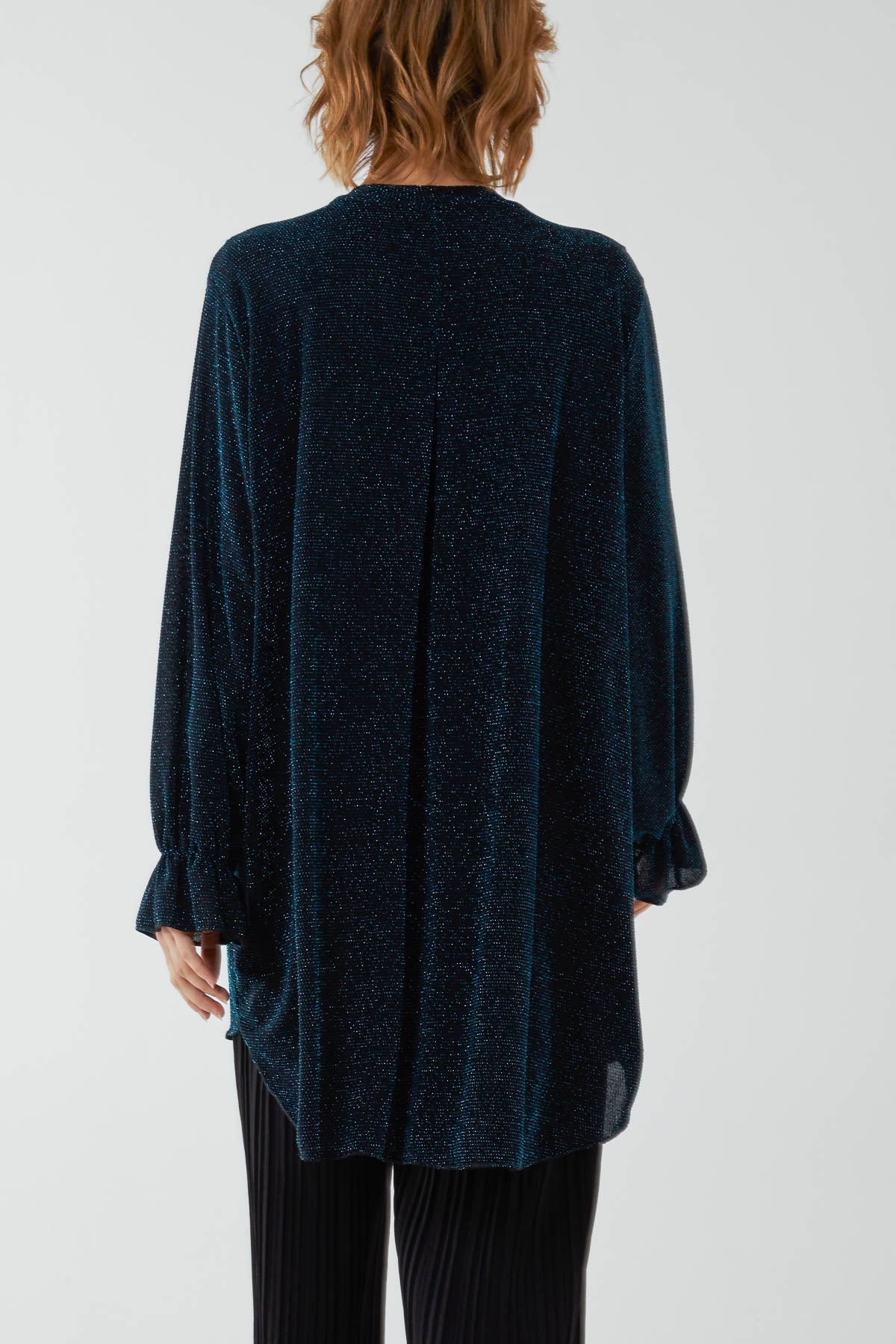 Glitter Lurex Ruffle Flounce Button Blouse TOPMF2 WearAll